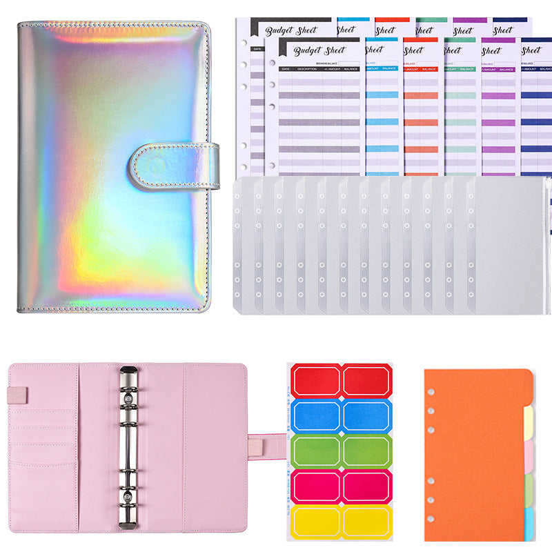 Wholesale Macaron Laser Binder Leather PU Cash Budget Book